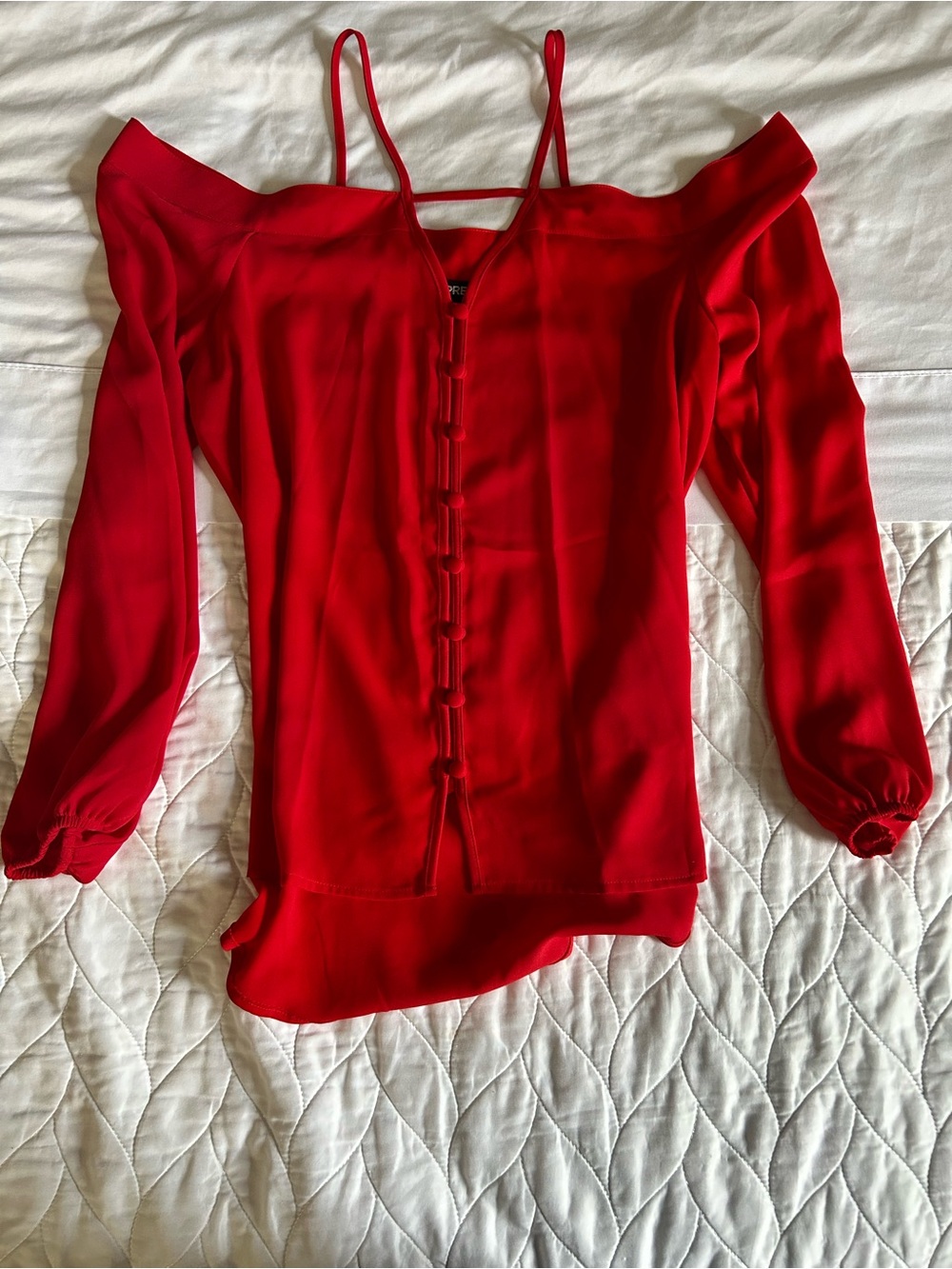 Express Red Off-Shoulder Long Sleeve Blouse